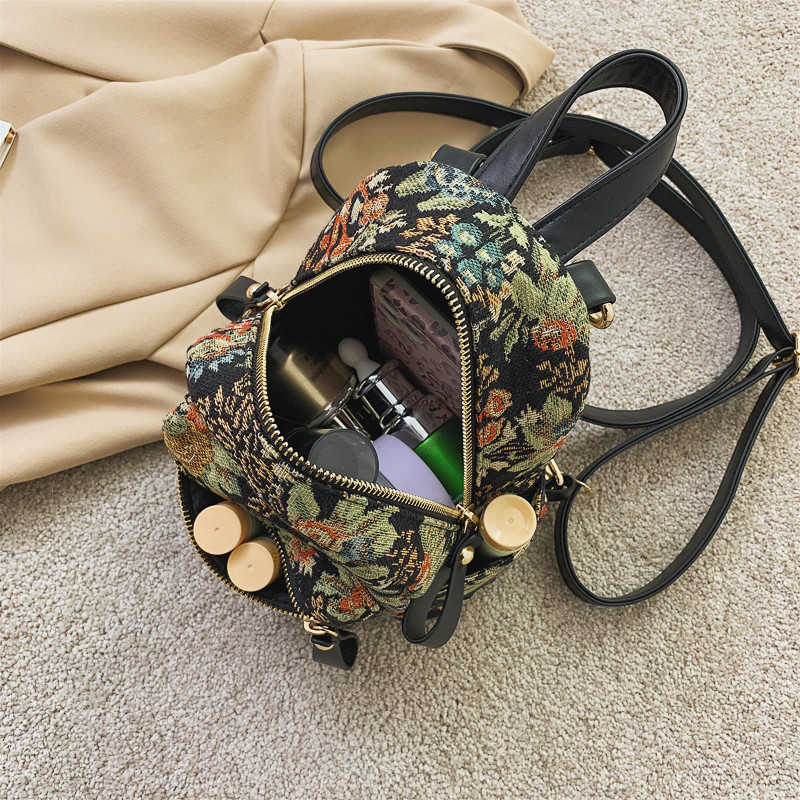 Vintage Flower Embroidery Canvas Backpacks Women Mini Ethnic Backpack Handmade Embroidered Knapsack Female Small Travel Rucksack