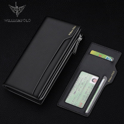 WilliamPOLO Male Genuine Leather Wallets Men Wallet Credit Business Card Holders Fashion Mobile Phone Bag  zipper Purse Handbag