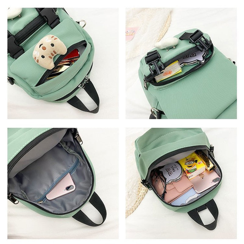 Kitten Women Backpack Fish Shoulders Bags Cute Women Black Bags Canvas Mini School Bags Multilayer Space Travel Bag New