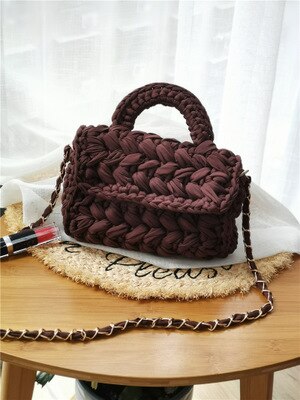 Casual Solid Hand-woven Women Handbags Cotton Crochet Handmade Women Shoulder Messenger Bag Chian Females Totes Ladies Hand Bags
