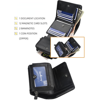 New Leather Men Wallets High Quality Zipper Short Desigh Card Holder Male Purse Fashionable Multi-card Slot 3 Fold Coin Purse