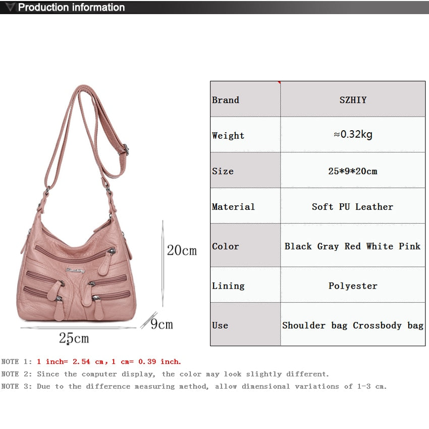 Small Soft Shoulder Bag Casual Women Bag Wash White Leather Crossbody Adjustable Multi-pocket  Ladies Pocket Bolsa De Ombro New