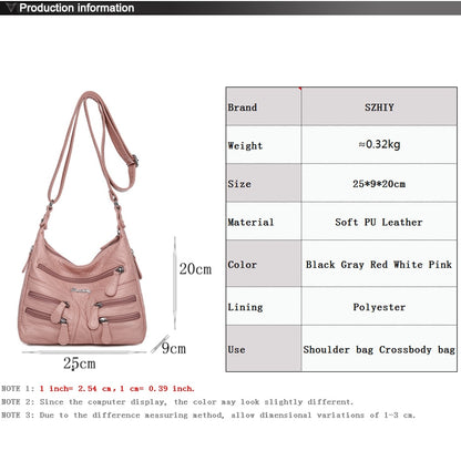 Small Soft Shoulder Bag Casual Women Bag Wash White Leather Crossbody Adjustable Multi-pocket  Ladies Pocket Bolsa De Ombro New