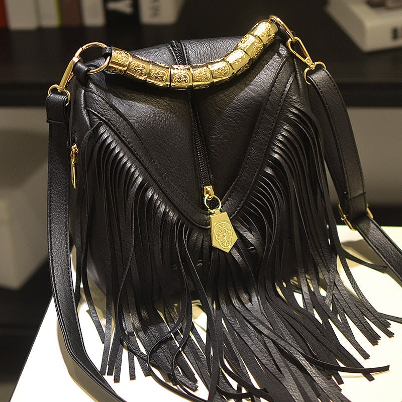 Music Festival Large Tassel Bag Handbag Shoulder Messenger Bag Female Bag Metal Handle Fashion Female Bag  Handbag Women
