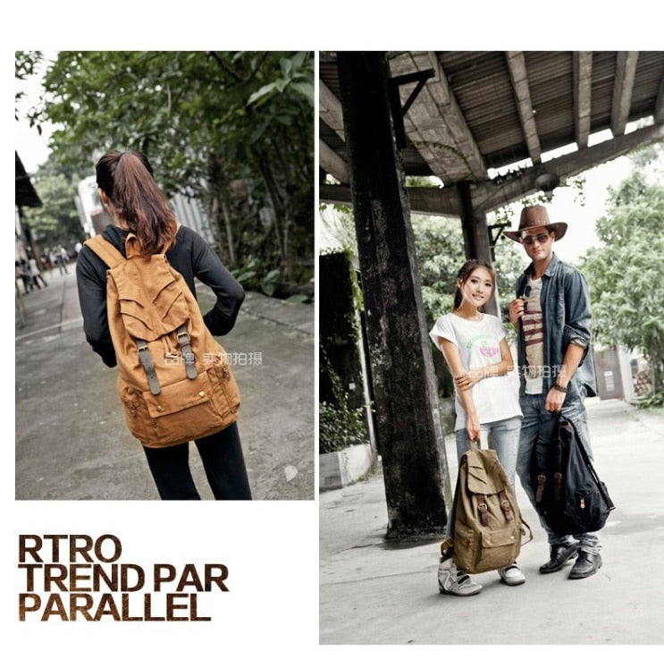 Fashion Vintage Leather military Canvas backpack Men&#39;s backpack school bag drawstring backpack women bagpack male rucksack