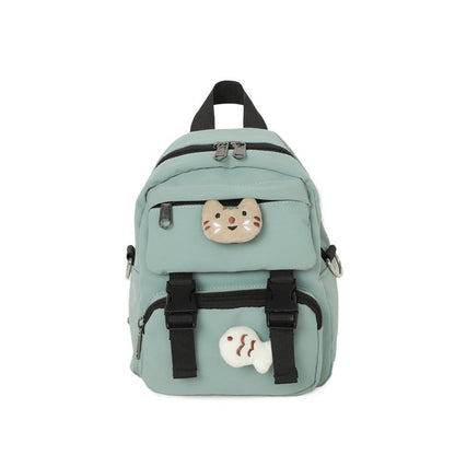 Kitten Women Backpack Fish Shoulders Bags Cute Women Black Bags Canvas Mini School Bags Multilayer Space Travel Bag New