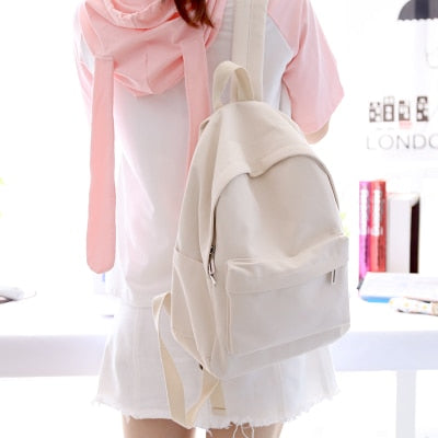 Simple Classic Designe Canvas Women Backpack School Student Book Bag Leisure Travel Young