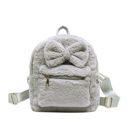 Bow Soft Fluffy Bags Plush Women Backpacks Furry Bags For Women Faux Fur Shoulders Bag Cute New Winter Bags Mini Backpack Kids