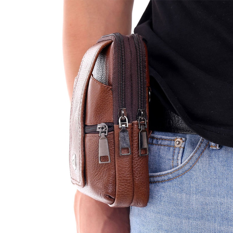 Men&#39;s messenger bag retro leather shoulder bag men&#39;s small messenger bag leather bag mobile phone bag casual business waist bag