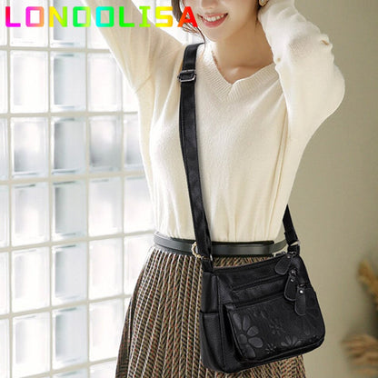 2 Layers Casual Women's Bags New Small Printing Shoulder Crossbody Handbags and Purse Multi-pocket Leather Messenger Sac Bolsa