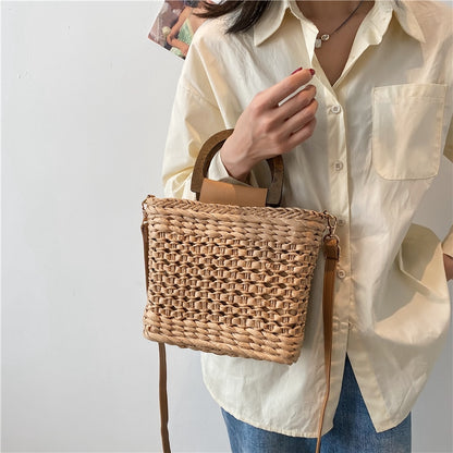 Women&#39;s Bag Trend Handbags Korean Straw Solid Color Beach Summer Vacation Fashion Designer Female Shoulder Crossbody Bags