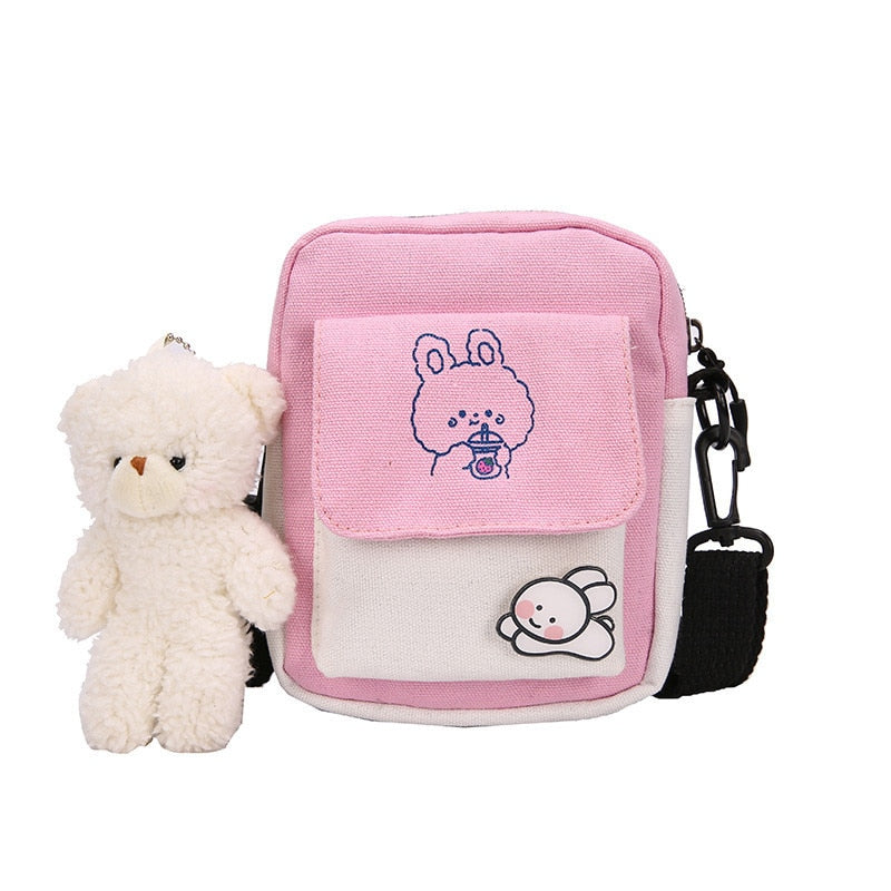 Canvas Shoulder Women&#39;s Bag Small Korean Fashion Messenger Crossbody Bag for Girl Students Cotton Cloth Female Handbags Bolsas