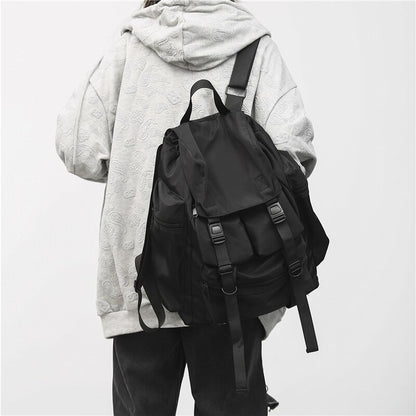 Solid Black Men&#39;s Backpacks Cool Streetwear Style Man Backpack Harajuku Large Capacity School Bags Waterproof Nylon Bags for Men