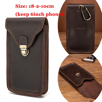 Real Leather men Casual Design Small Waist Bag Cowhide Fashion Hook Bum Bag Waist Belt Pack Cigarette Case 5.5&quot; Phone Pouch 1609