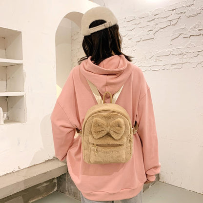 Bow Soft Fluffy Bags Plush Women Backpacks Furry Bags For Women Faux Fur Shoulders Bag Cute New Winter Bags Mini Backpack Kids