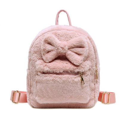 Bow Soft Fluffy Bags Plush Women Backpacks Furry Bags For Women Faux Fur Shoulders Bag Cute New Winter Bags Mini Backpack Kids