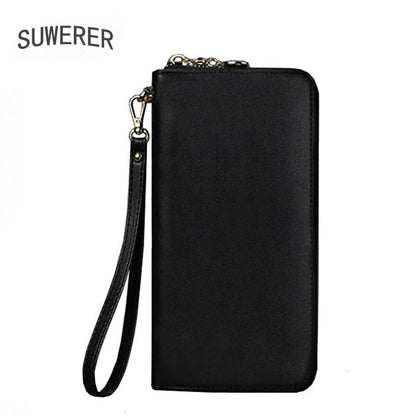 SUWERER NEW Women Genuine Cowhide Leather Bags Women Wallet Fashion Embossing Clutch bag Luxury Women Bag