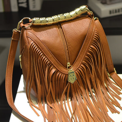 Music Festival Large Tassel Bag Handbag Shoulder Messenger Bag Female Bag Metal Handle Fashion Female Bag  Handbag Women