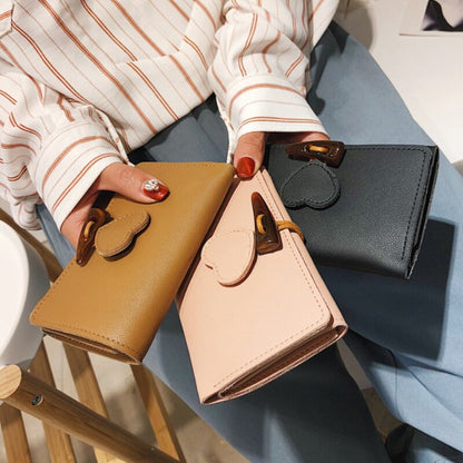 Horn Button Wallets New Arrivals Women Vintage Short Style Purses Heart Pattern Fashion Panelled Trendy Coin Card Holders Luxury