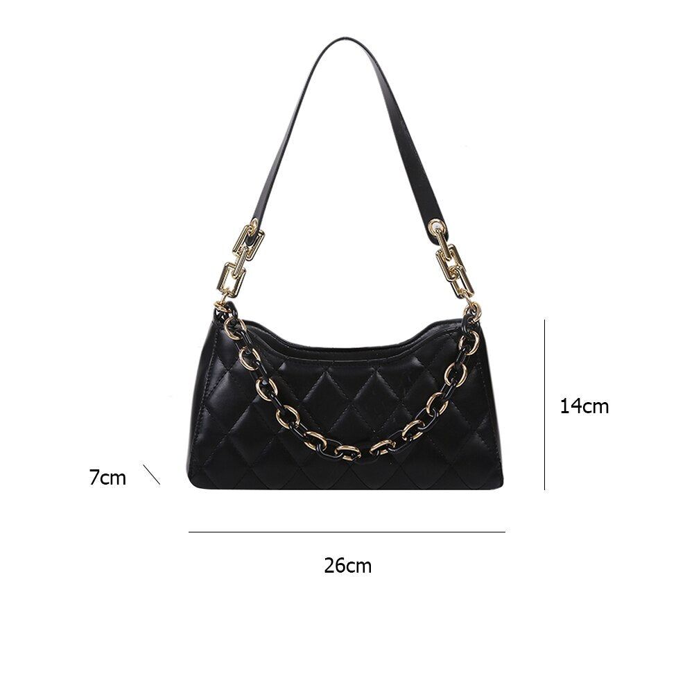 Youth Ladies Simple Versatile Bag Women Lattice Pattern Shoulder Underarm Bag PU Portable Chain Handbags Totes New Fashion