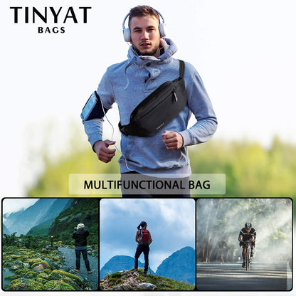 TINYAT Men &#39;s Chest Bag Anti-thef New Multifunction PU Waist Bag for Sports Male Waterproof Outside Fanny Bag pack Shoulder Bag