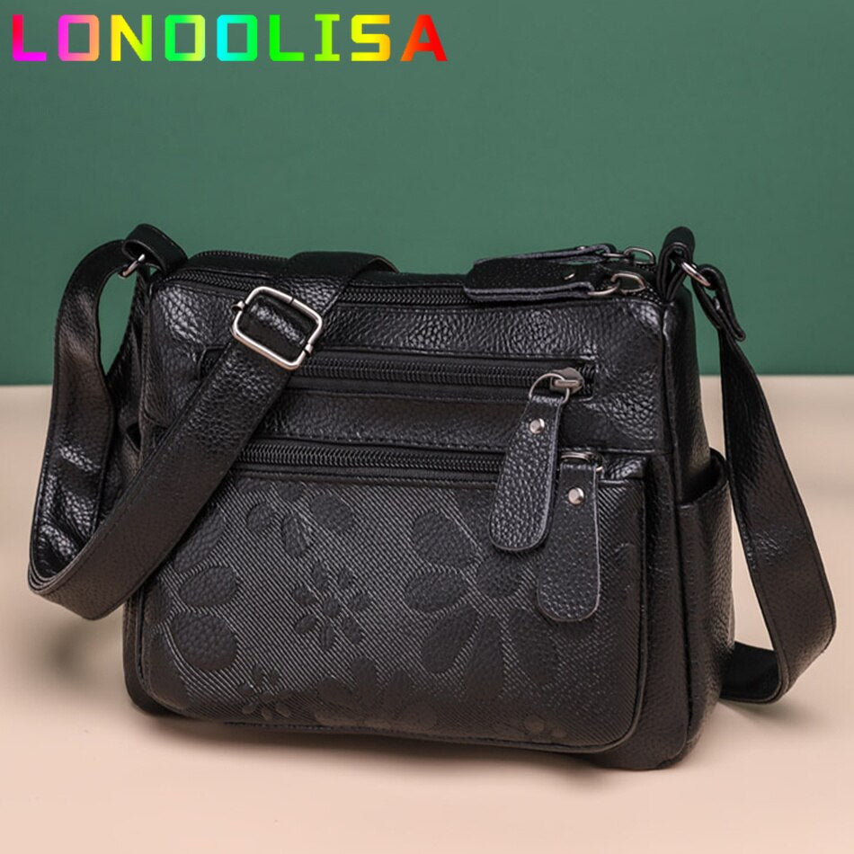 2 Layers Casual Women's Bags New Small Printing Shoulder Crossbody Handbags and Purse Multi-pocket Leather Messenger Sac Bolsa