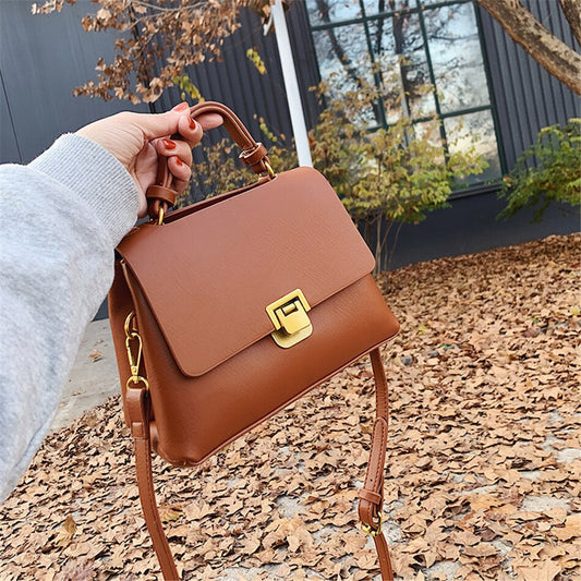 Vintage Pure Color Tote Bag Fashion New Quality PU Leather Women&#39;s Designer Handbag High Capacity Shoulder Messenger Bag