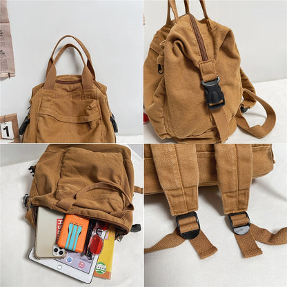 School Bag Student Shoulders Large Capacity Khaki Backpack Fashion Canvas Backpacks Female College Teen Computer Bag Mochila
