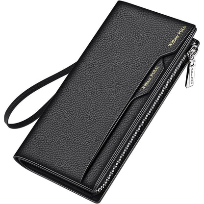 WilliamPOLO Male Genuine Leather Wallets Men Wallet Credit Business Card Holders Fashion Mobile Phone Bag  zipper Purse Handbag