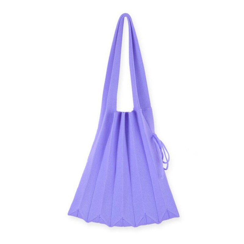 Knitting Pleated Bags Patchwork Drawstring Shopping Bags Girls Casual Weave Shoulder Bag Korean Japanese Chic Small Handbag