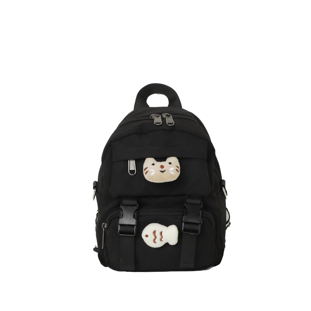 Kitten Women Backpack Fish Shoulders Bags Cute Women Black Bags Canvas Mini School Bags Multilayer Space Travel Bag New