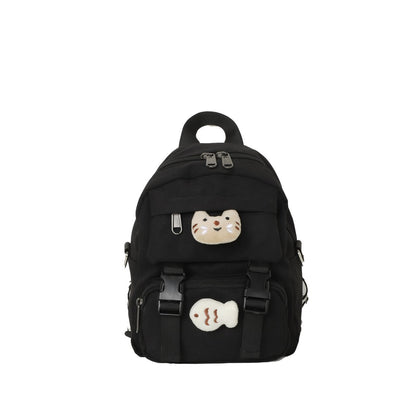 Kitten Women Backpack Fish Shoulders Bags Cute Women Black Bags Canvas Mini School Bags Multilayer Space Travel Bag New