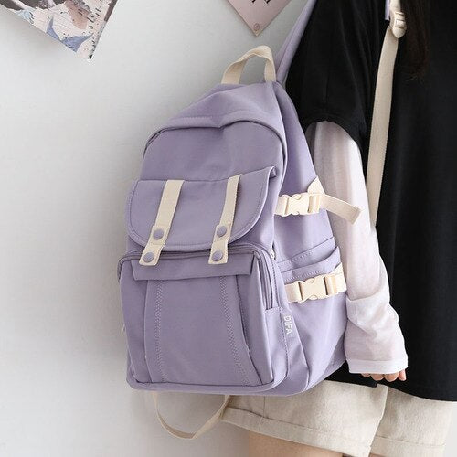 Fashion Solid Color Backpack Women New Waterproof Shoulders School Bags for Teenagers Female College Korean Backpack Ladies