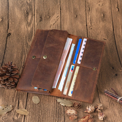 Vintage Men&#39;s Long Wallet Man Genuine Leather Purse Clutch Wallets First Layer Real Leather Multi-Card Retro Card Holder Wallets