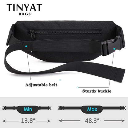 TINYAT Men Waist Bag Pack Purse Casual Large Phone Belt Bag Pouch Women&#39;s Canvas Travel Phone Bag Fanny Banana Bag Hip 4 Pockets