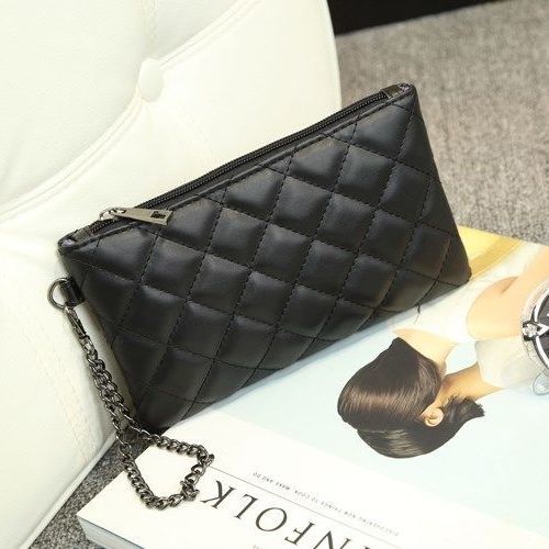 Diamond Lattice Long Wallets Women Chain Clutch Zipper Bags Money Coin Elegant Retro PU Leather Lady All-match High Quality Chic