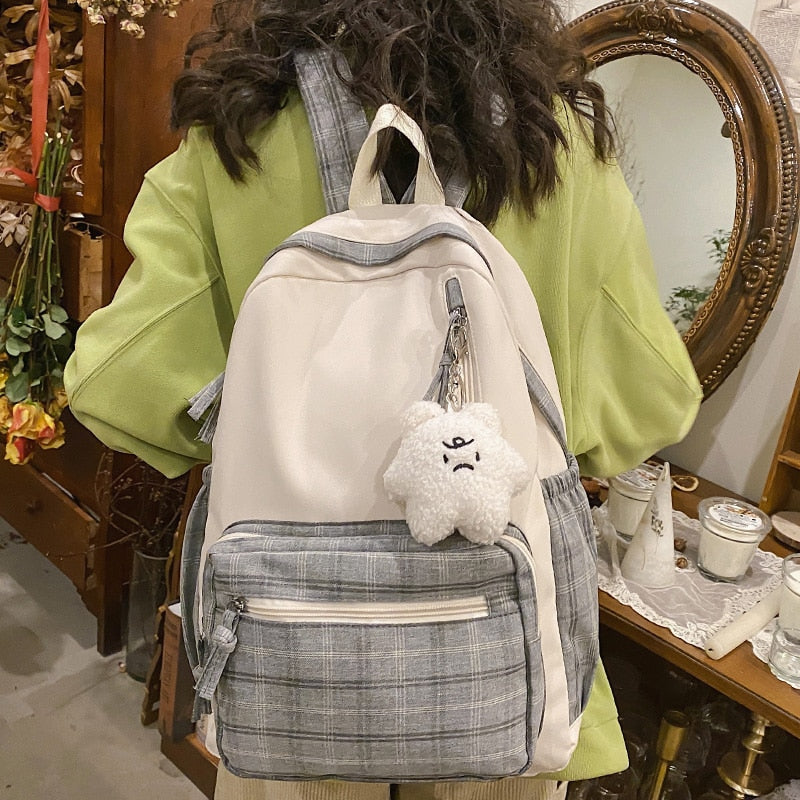 New Plaid Lady Cute Bag Trendy Female Laptop Backpack Fashion Travel Women Lattice Kawaii Book Backpack Girl College School Bags