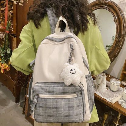 New Plaid Lady Cute Bag Trendy Female Laptop Backpack Fashion Travel Women Lattice Kawaii Book Backpack Girl College School Bags