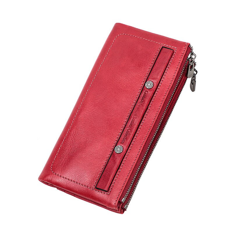 Contacts Genuine Leather Wallet For Women Clutch Long Bifold Female Purses Double Zipper Pocket Card Holder Wallets Money Bag