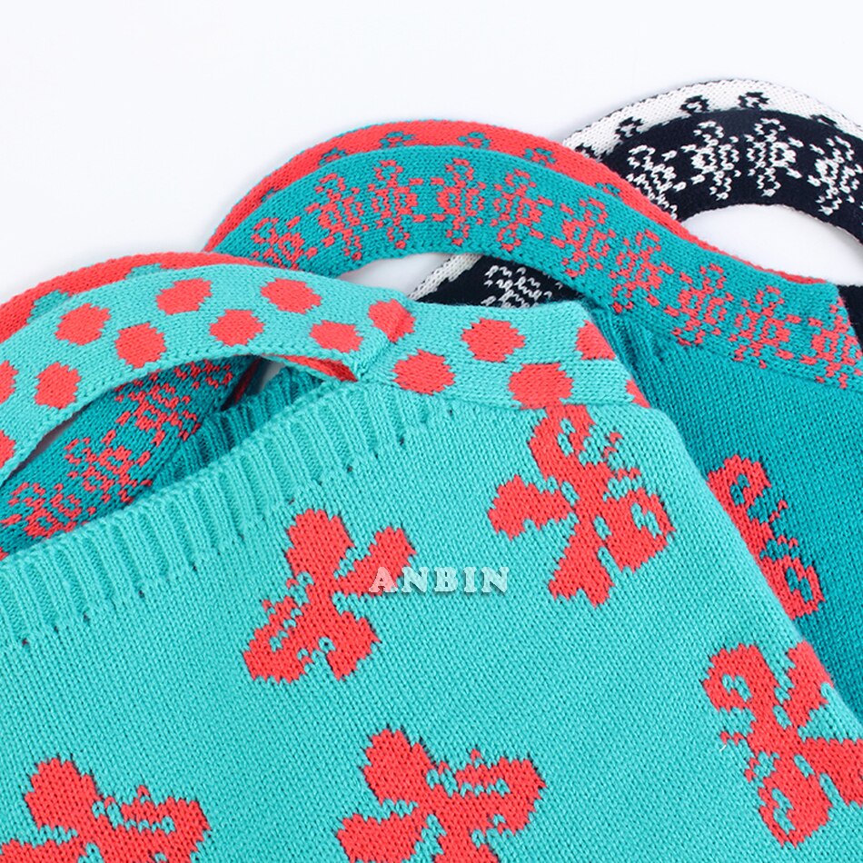 Female Clash Color Wrist Bags Jacquard Bee Animal Woolen Knitted Shoulder Casual Vintage Chic Big Capacity Totes Handbag Ladies