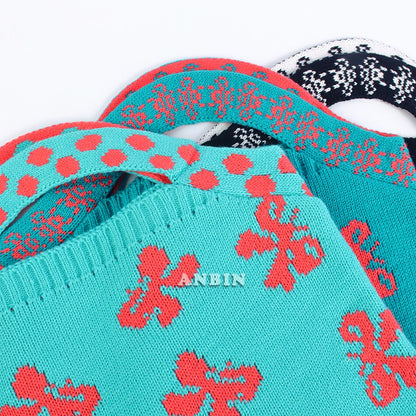 Female Clash Color Wrist Bags Jacquard Bee Animal Woolen Knitted Shoulder Casual Vintage Chic Big Capacity Totes Handbag Ladies