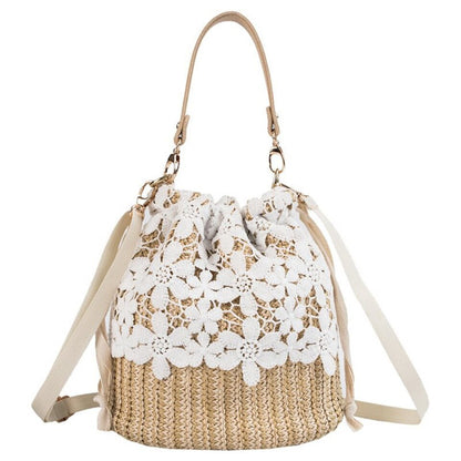 Summer Lace Woven Shoulder Fashion Bucket Women&#39;S Bag