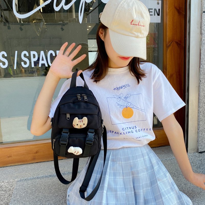 Kitten Women Backpack Fish Shoulders Bags Cute Women Black Bags Canvas Mini School Bags Multilayer Space Travel Bag New