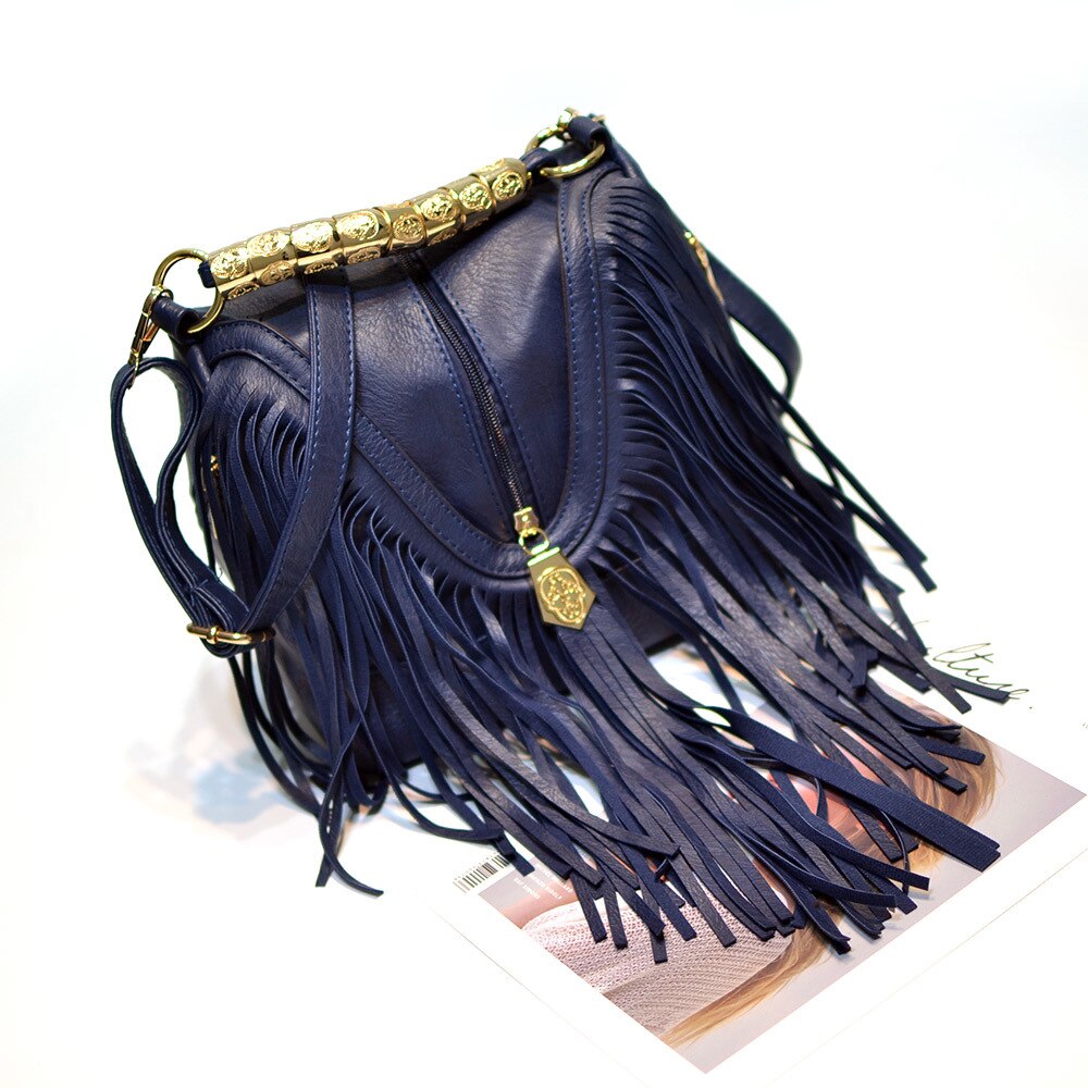 Music Festival Large Tassel Bag Handbag Shoulder Messenger Bag Female Bag Metal Handle Fashion Female Bag  Handbag Women