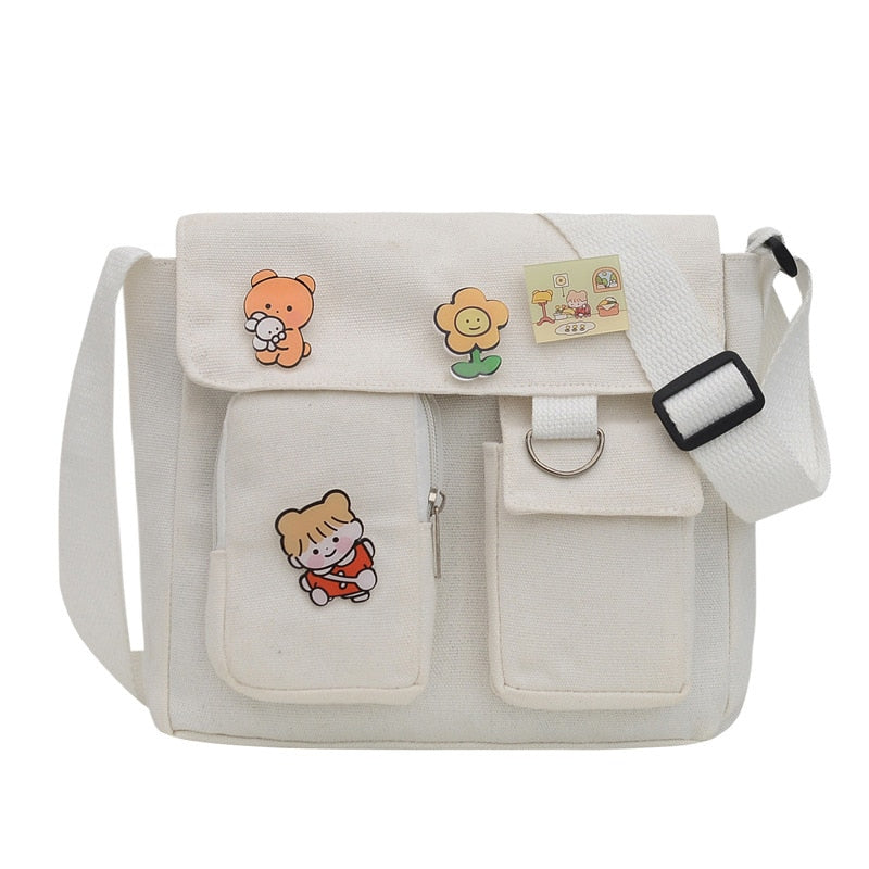 Crossbody Women&#39;s Bag Messenger Casual Canvas Fashion Shoulder Ladies Pouch Women Sweet Printed Cute Pendant Diagonal Female Bag