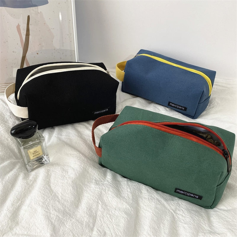 PURDORED 1 Pc Korean Style Women Cosmetic Bag Travel Canvas Makeup Bag Pouch Large Makeup Organizer Handbag Bolsa Feminina