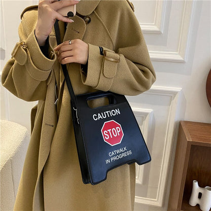 Young Girl Crossbody Bag Creative Caution Letters Sign Handbag Cute Fluorescence Color Shoulder Bags For Women Clutches