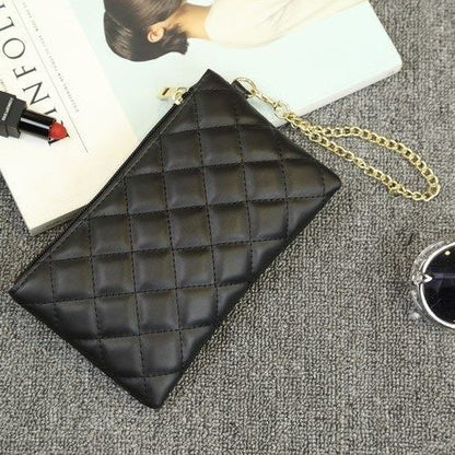 Diamond Lattice Long Wallets Women Chain Clutch Zipper Bags Money Coin Elegant Retro PU Leather Lady All-match High Quality Chic