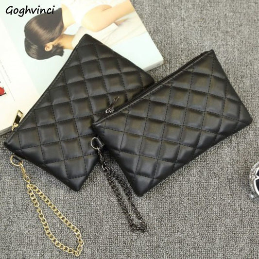 Diamond Lattice Long Wallets Women Chain Clutch Zipper Bags Money Coin Elegant Retro PU Leather Lady All-match High Quality Chic