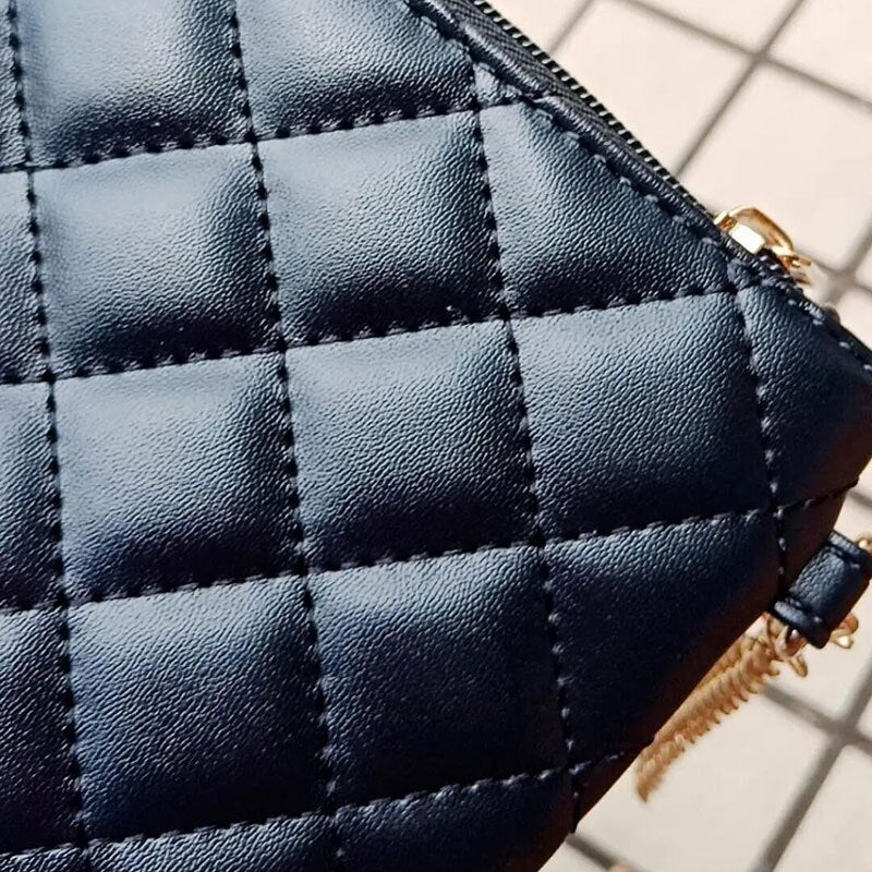 Diamond Lattice Long Wallets Women Chain Clutch Zipper Bags Money Coin Elegant Retro PU Leather Lady All-match High Quality Chic